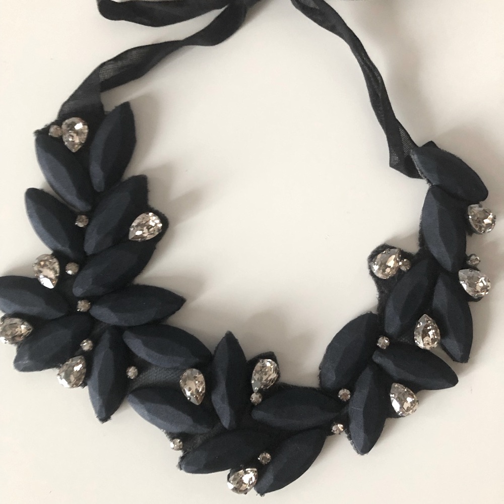 Vintage Vera Wang Crystal Ribbon and Fabric collar necklace.